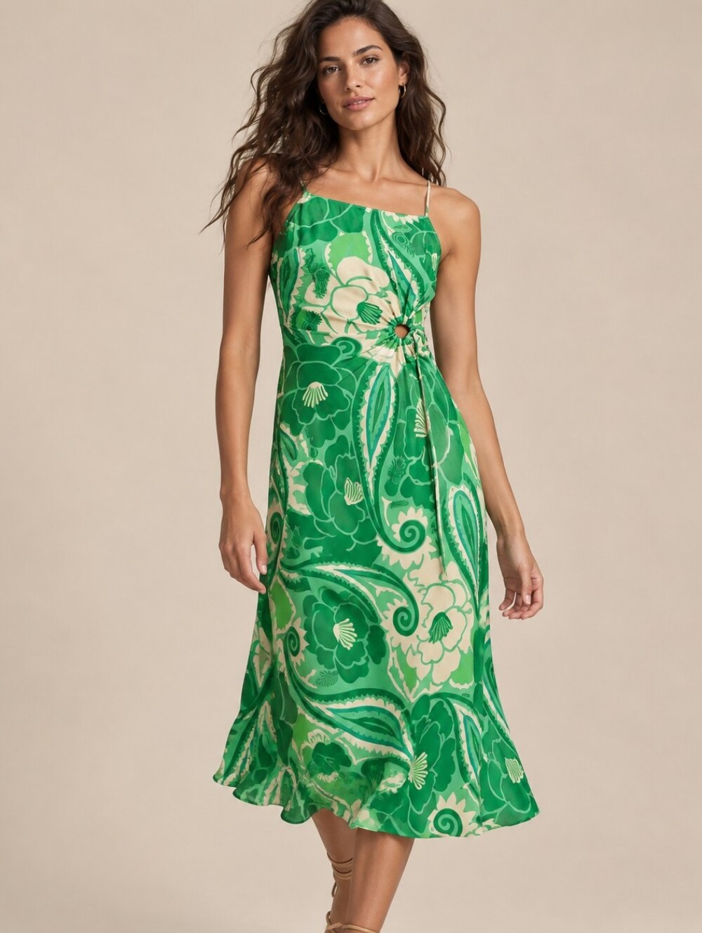 NWT FARM RIO Tropical Groove Slip Midi Dress Cut Out Beaded Tassels XL NEW